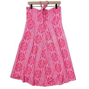 Freedom Trail By Kyodan Midi High Low Haltar Dress Neon Pink Floral Drawstring M